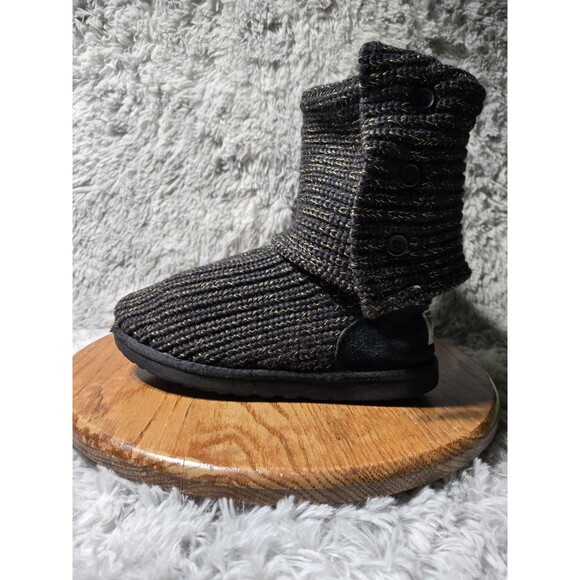 UGG Classic Cardy Button Knit Boots Womens Size 6 Brown Gold Sweater Boots 1876 - Picture 2 of 8